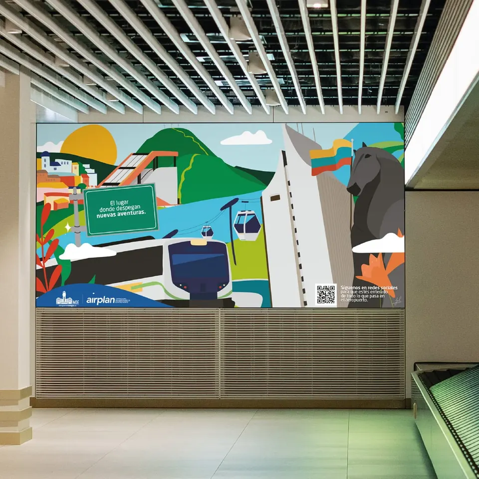 Mural de la campaña de Airplan en un aeropuerto