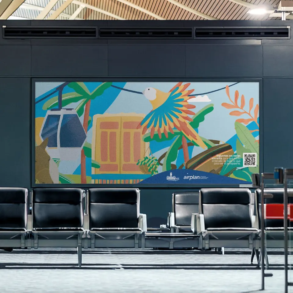 Ilustración de la campaña de Airplan en una sala de espera