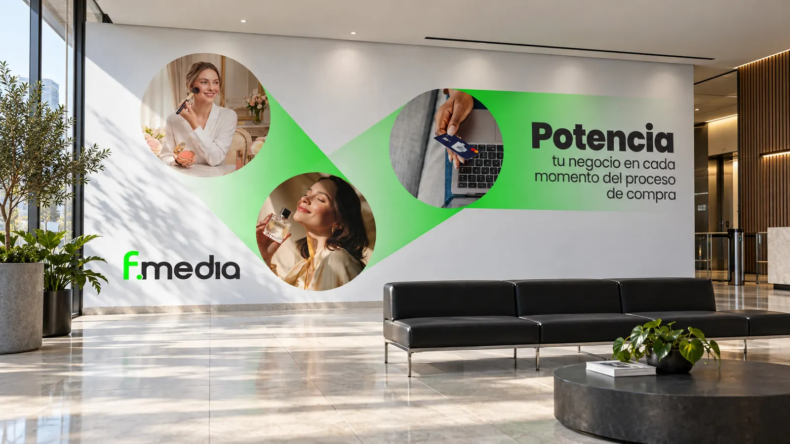 Mural de Fmedia en una recepción corporativa