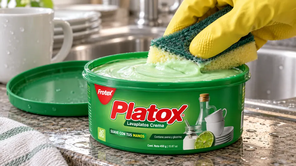 Lavaplatos en crema Platox de Frotex en una cocina